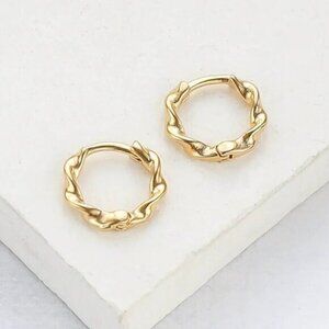 Dainty Gold Huggie Earrings Minimalist Gold Hoops Wave Design Pretty Earrings